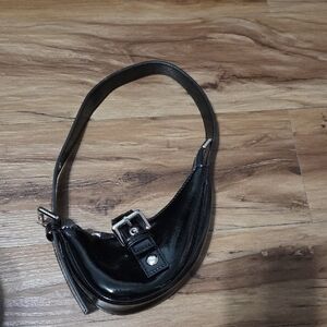 Forever 21 Black Patent Mini Shoulder Bag with Silver Buckle